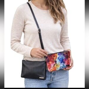 NWT Tahari Set with Black Crossbody with Vibrant Watercolor pouch Bag